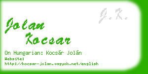 jolan kocsar business card