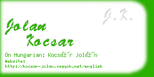 jolan kocsar business card